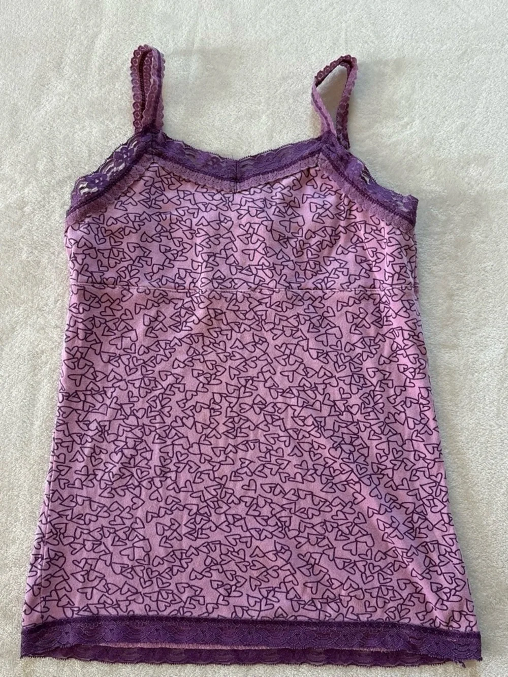 Vintage Y2K Old Navy Pink Purple Heart Lace Trim Cami Girls XL/Women's XS